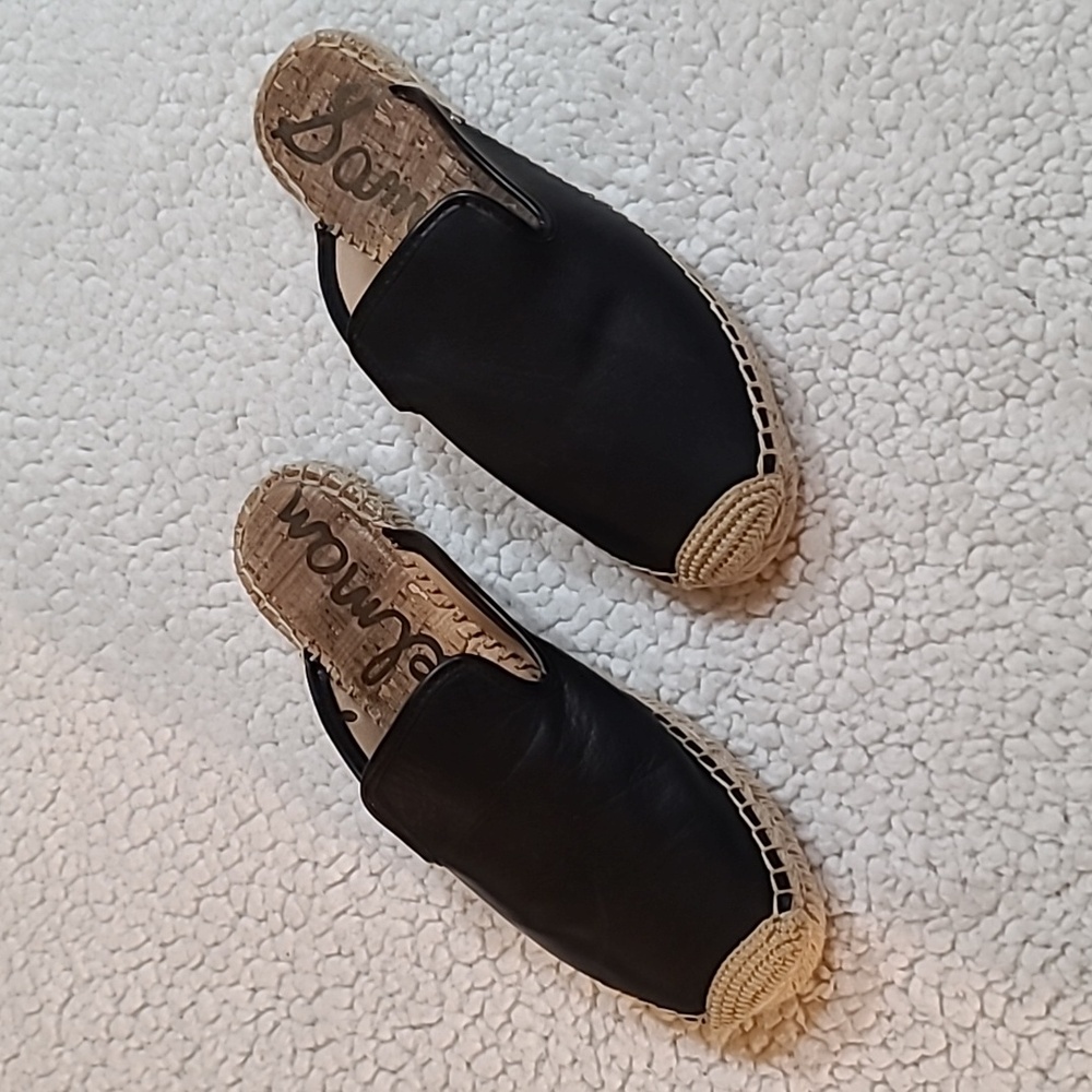 Sam Edelman Black Leather Espadrille Mules with Natural Rope Trim